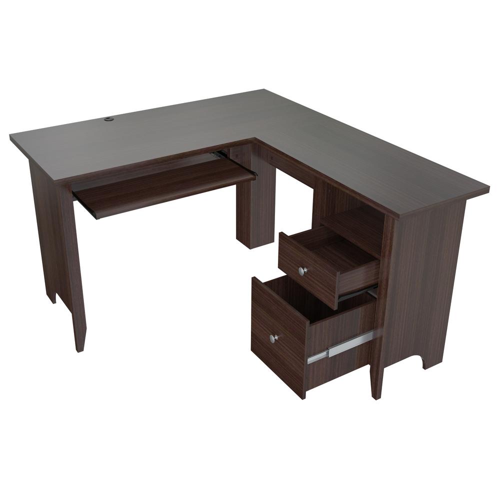 Inval 53.1 in. Espresso Wengue LShaped 2 Drawer Computer Desk with