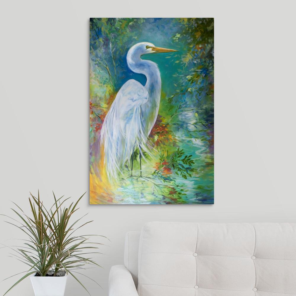 White Egret Landscape Waters By Marcia Baldwin Canvas Wall Art