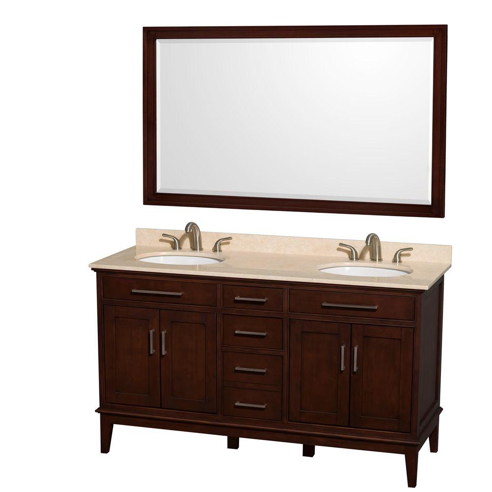 Wyndham Collection Hatton 60 in. Vanity in Dark Chestnut with Marble