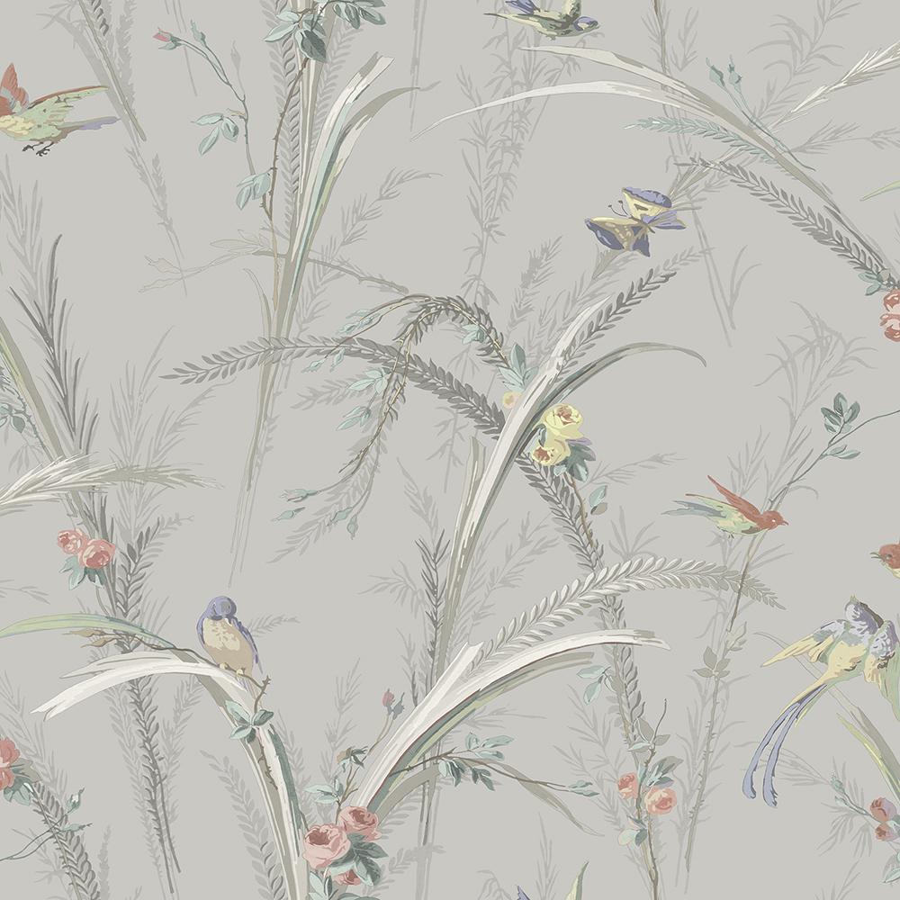 Chesapeake 8 in. x 10 in. Meadowlark Light Grey Botanical Wallpaper ...