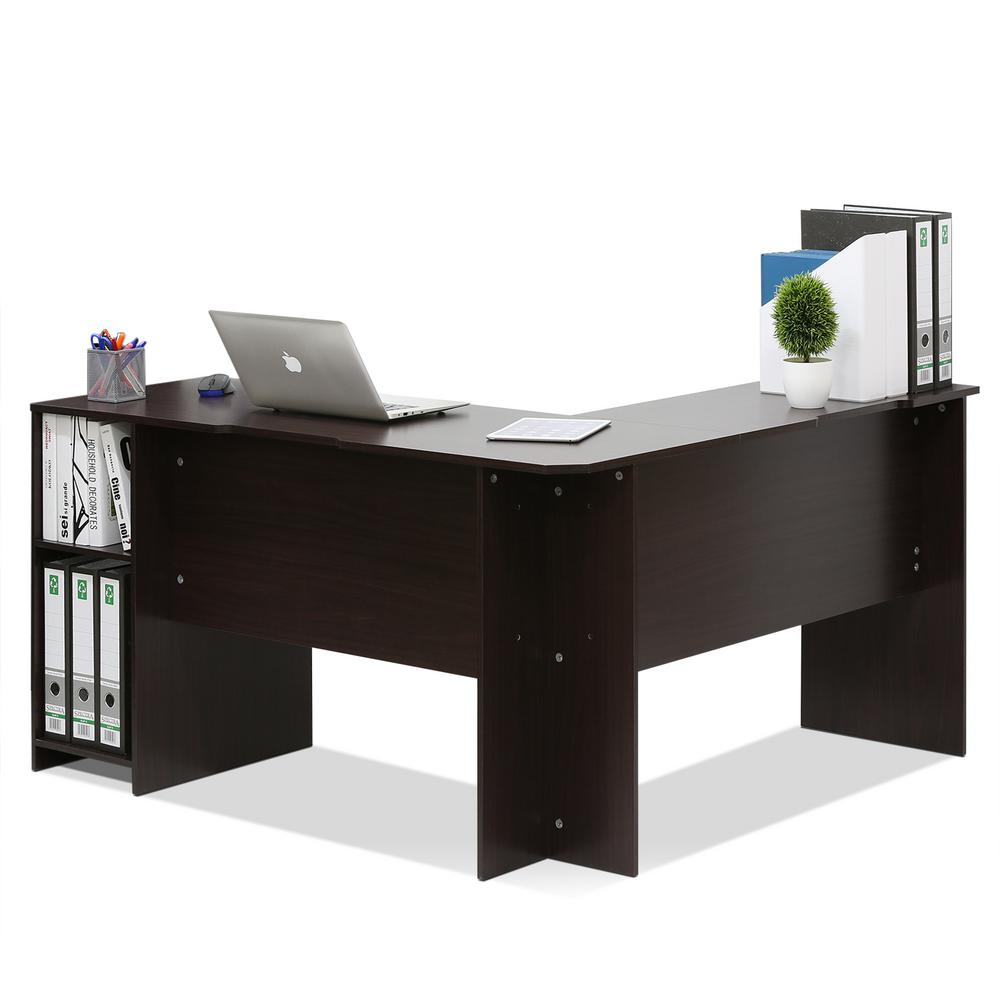 Furinno Indo Espresso L Shaped Desk With Bookshelves 16084ex The