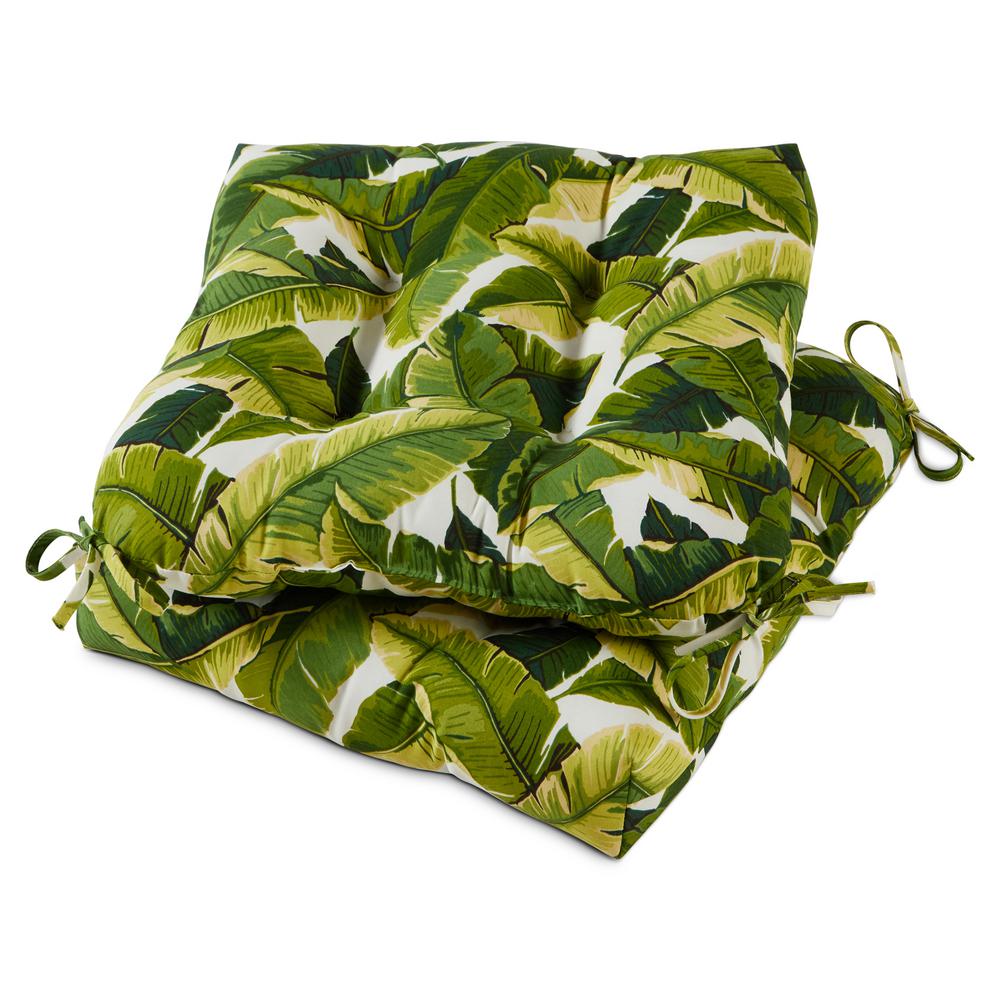 Greendale Home Fashions Palm Leaves White Square Tufted Outdoor Seat Cushion Set Of 2 Oc6800s2 Palm White The Home Depot