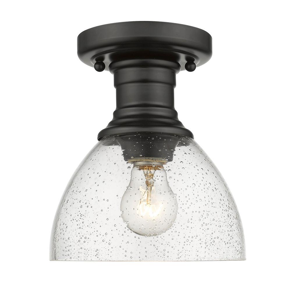Golden Lighting Hines 1 Light Black With Seeded Gl 6 88 In Semi Hines 1 Light Black With Seeded Gl 6 88 In Semi Flush Mount