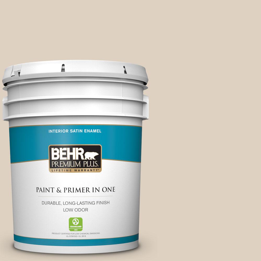 BEHR Premium Plus 5 gal. PPU710 Roman Plaster Satin Enamel Low Odor Interior Paint and Primer