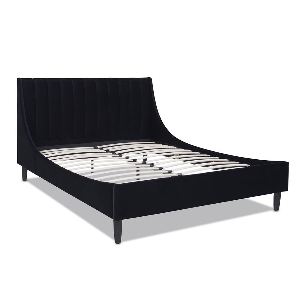 Jennifer Taylor Aspen Anthracite Black Velvet Queen Vertical Tufted Modern Headboard Platform