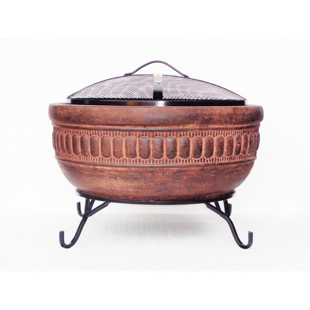 20 in. Clay Fire Pit with Iron Stand and LidFP ROMAN The Home Depot