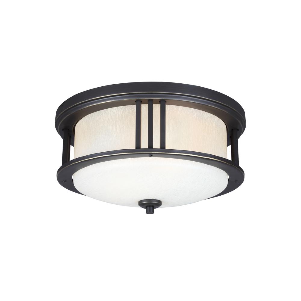 Outdoor Ceiling Lighting The Home Depot Crowell Antique Bronze 2 Light Outdoor Flush Mount With Led Bulbs
