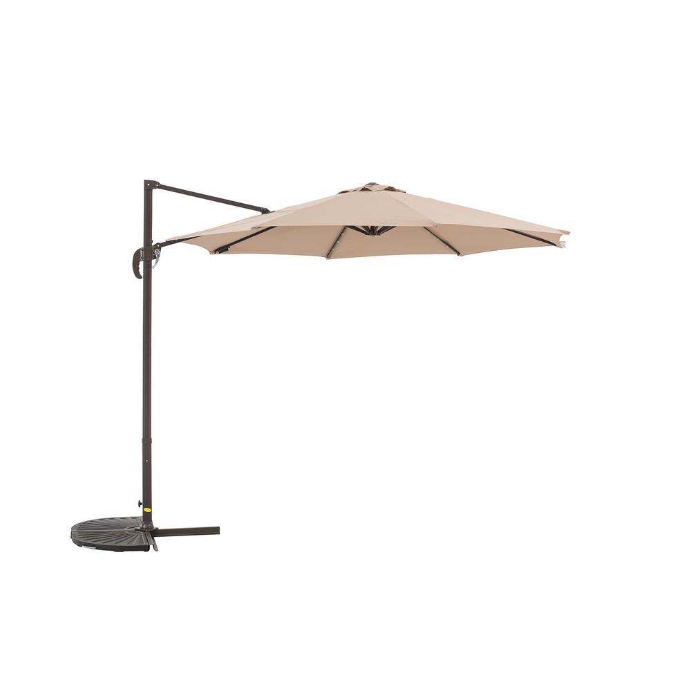 Sunjoy Offset Outdoor Parasol With Lights Cross Base Hanging Offset Outdoor Parasol With Lights Cross Base Hanging Cantilever Umbrella In Khaki