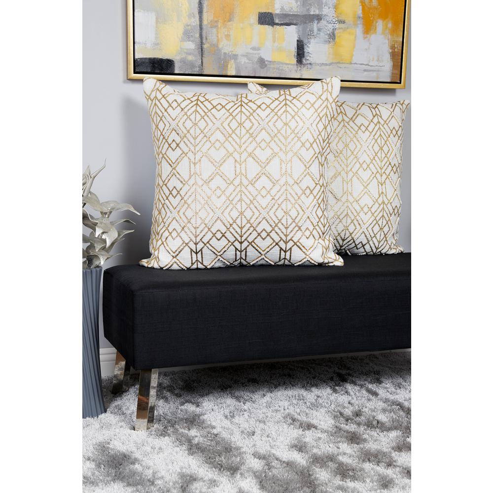 Litton Lane 26 In X 26 In Geometric Designed White And Metallic
