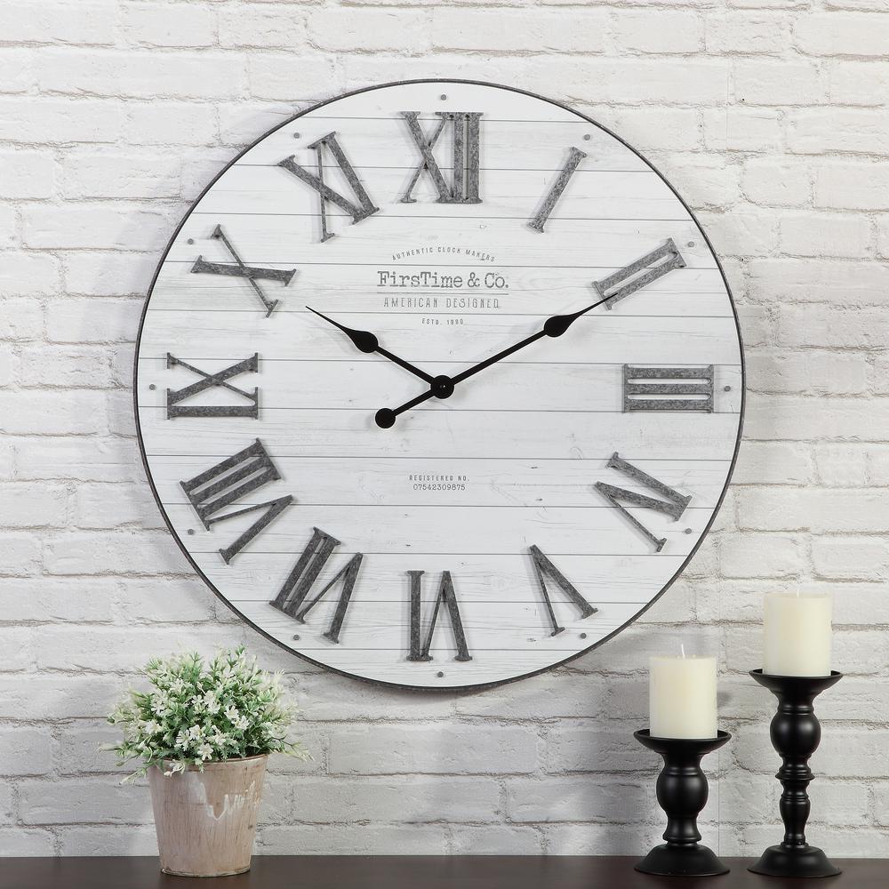 Firstime Sniplap White Antique Wall Clock Weathered Barn Wood