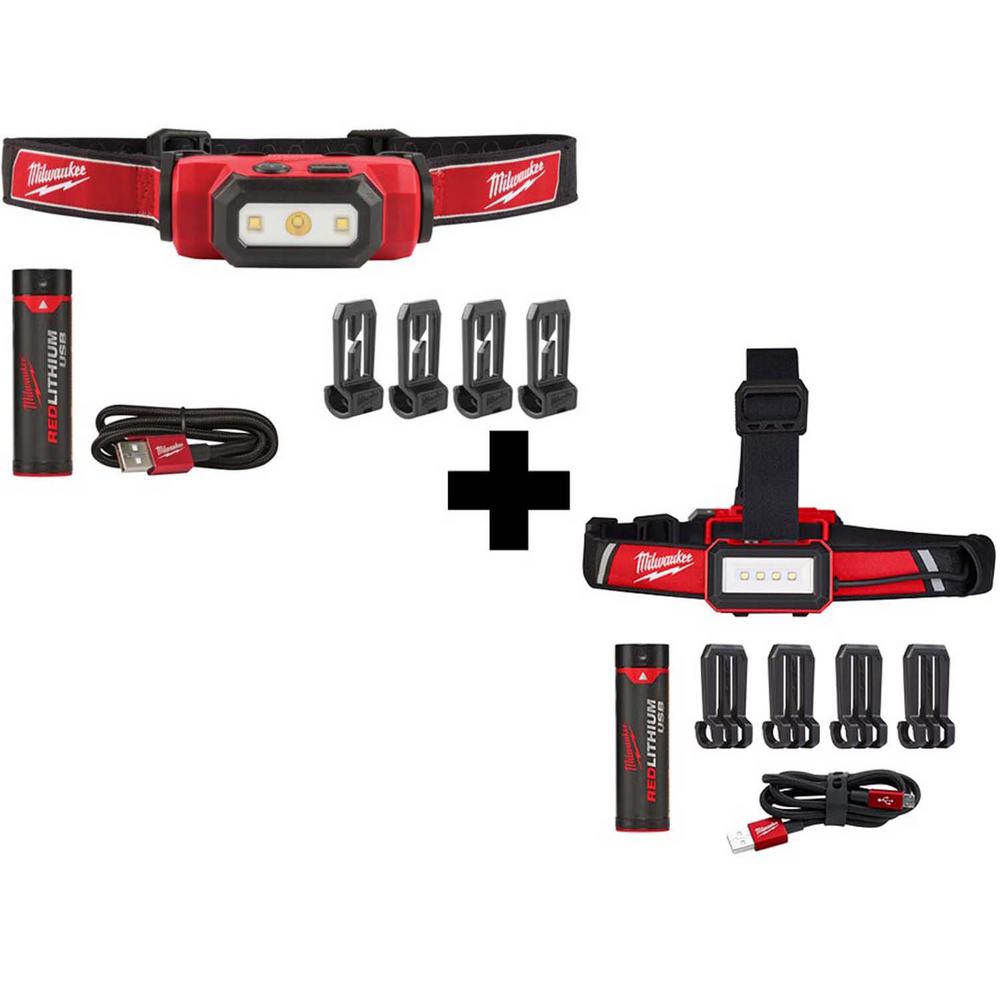 Milwaukee 475 Lumens LED Rechargeable Hard Hat Headlamp And 600 Lumens ...