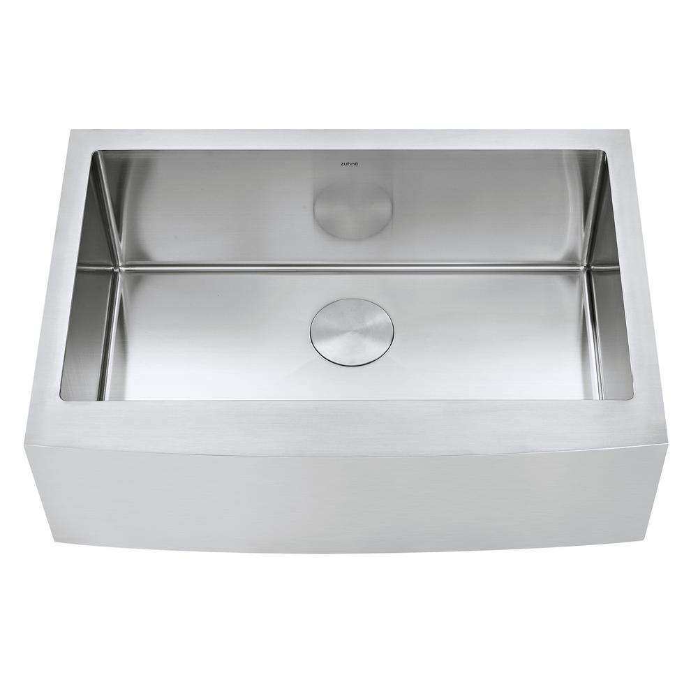 ZUHNE Prato 30 in. Single Bowl Farmhouse Curved Apron Front Stainless