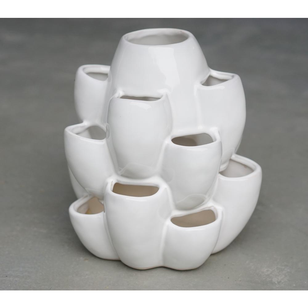 Exaco 10 In H X 8 5 Dia White Ceramic Strawberry Jar With 16 Dia White Ceramic Strawberry Jar With 16 Pockets