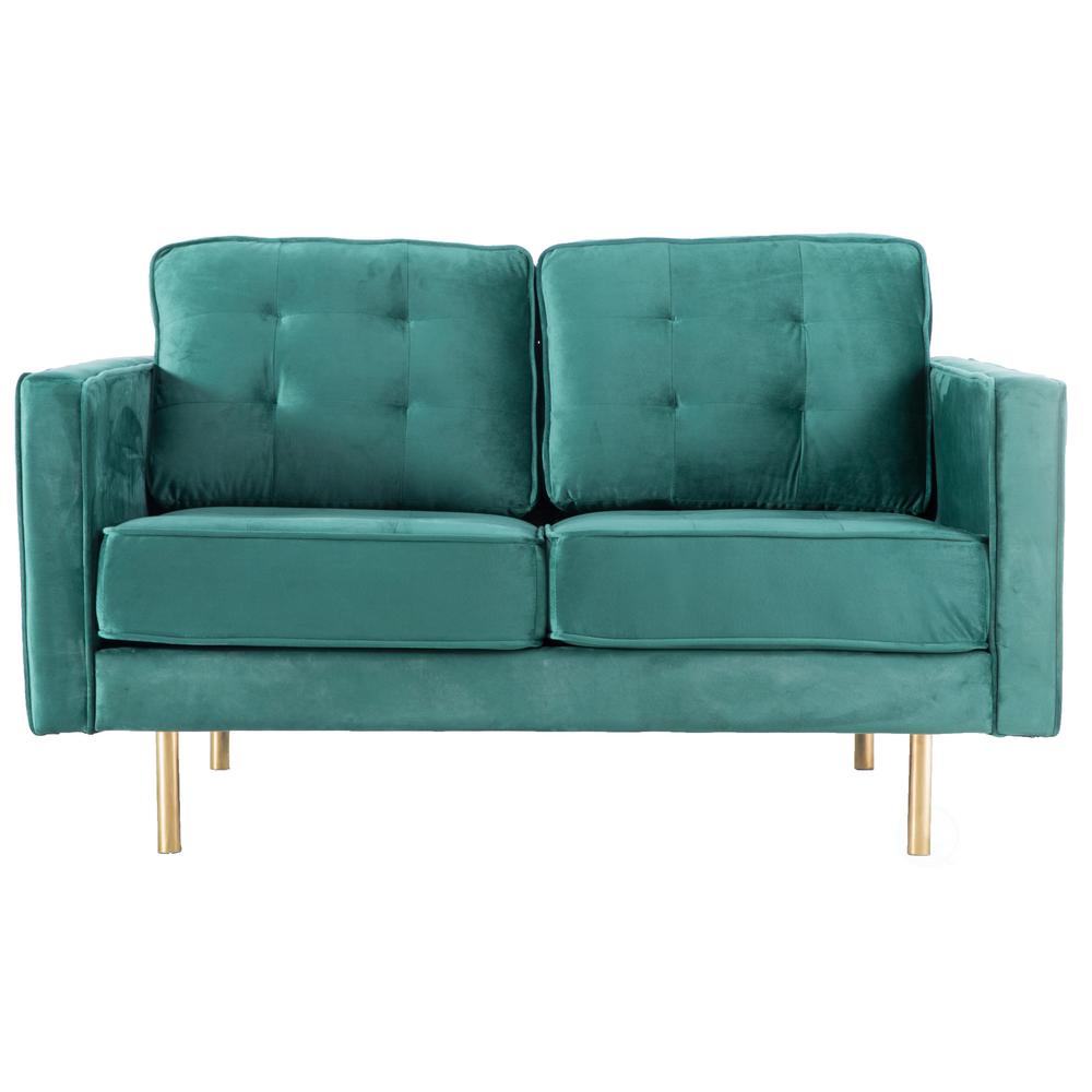 Bold Tones Teal Velvet 2 Seat Loveseat Sofa With Gold Legs Modern