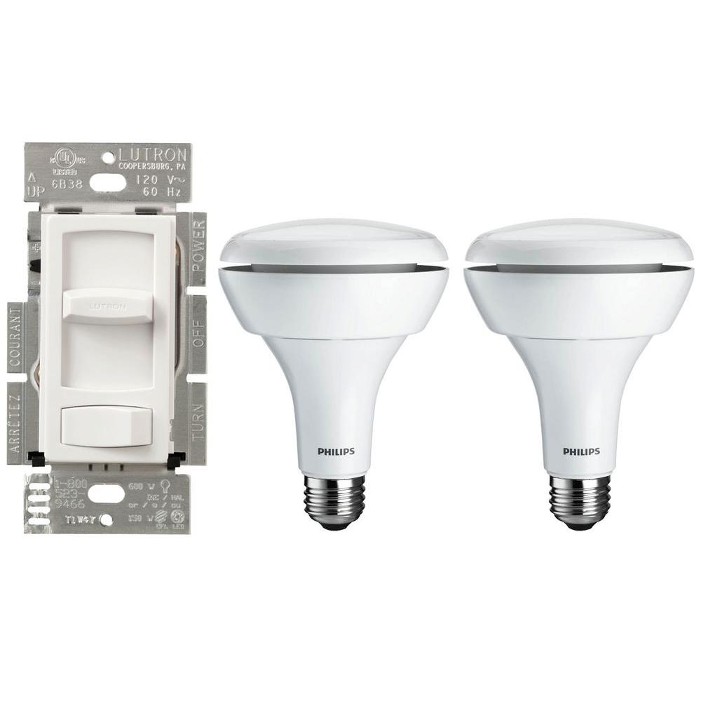 Lutron Skylark Contour LED Dimmer + 2 Philips BR30 LED Light Bulbs-CTCL