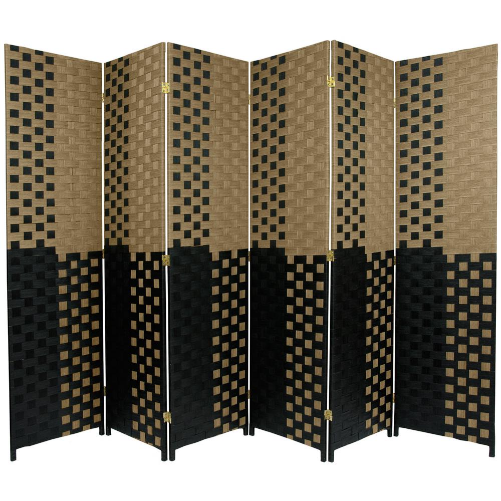 Oriental Furniture 6 ft. Black and Tan Woven Fiber 6Panel Room Divider