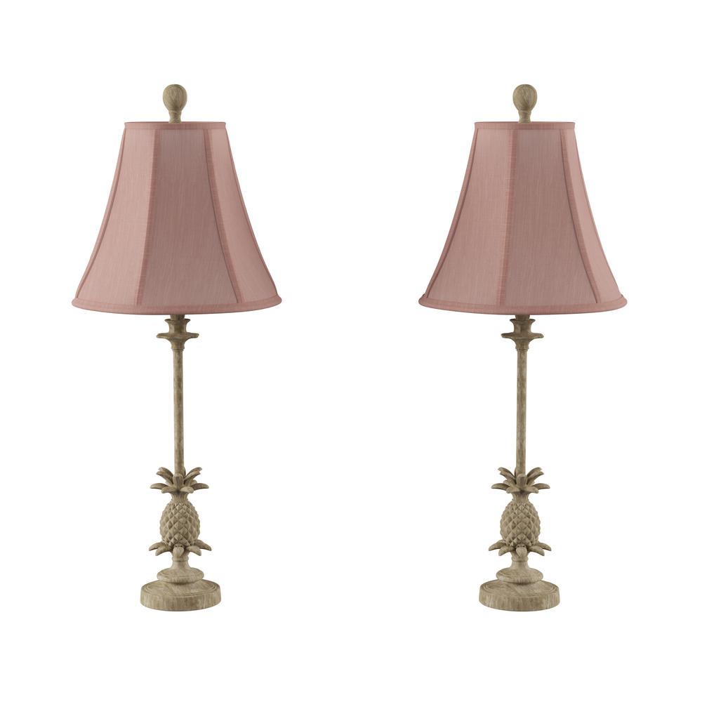Lavish Home 30 In Pineapple Buffet Table Lamps With Distressed Ivory Shades Set Of 2 Hw1000046 The Home Depot