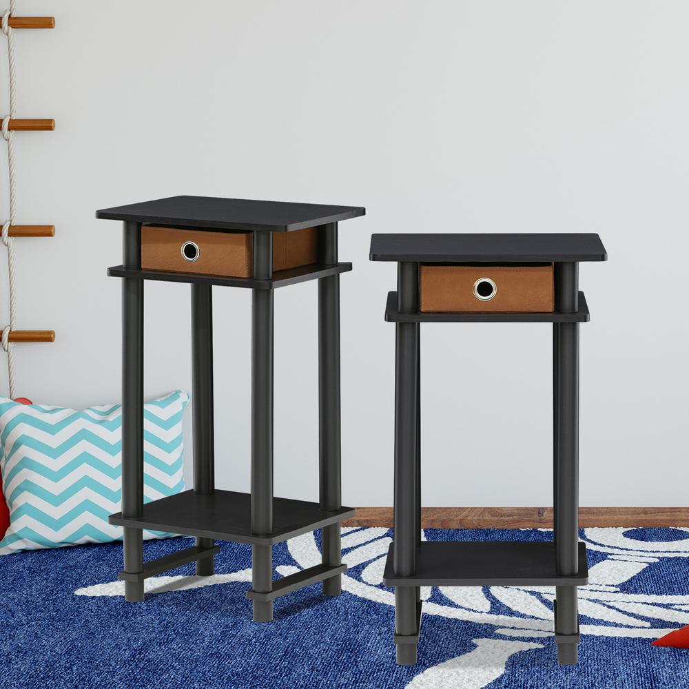 Furinno TurnNTube Espresso and Brown Tall End Table with Bin (Set of