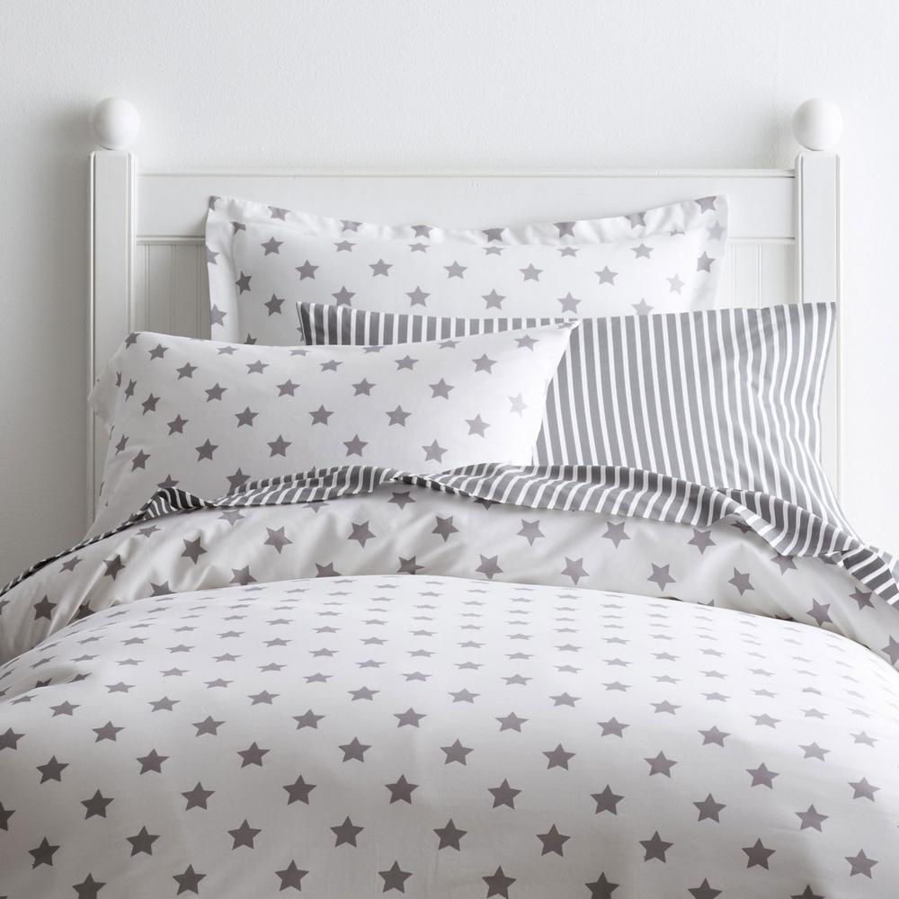 Stars Cotton Percale Gray Twin Duvet Cover