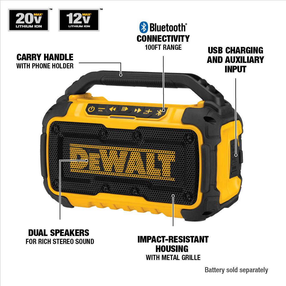 Dewalt Volt Max Lithium Ion Bluetooth Speaker Tool Only With Volt Max 3 0ah Battery And Charger Dcr010wdcb230c The Home Depot