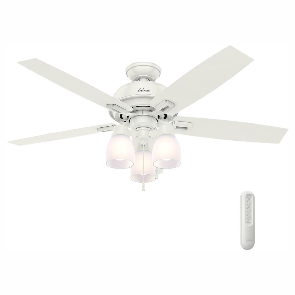 Hunter Donegan 52 In Led Indoor Fresh White Ceiling Fan With 3 Light Bundled Handheld Remote Control