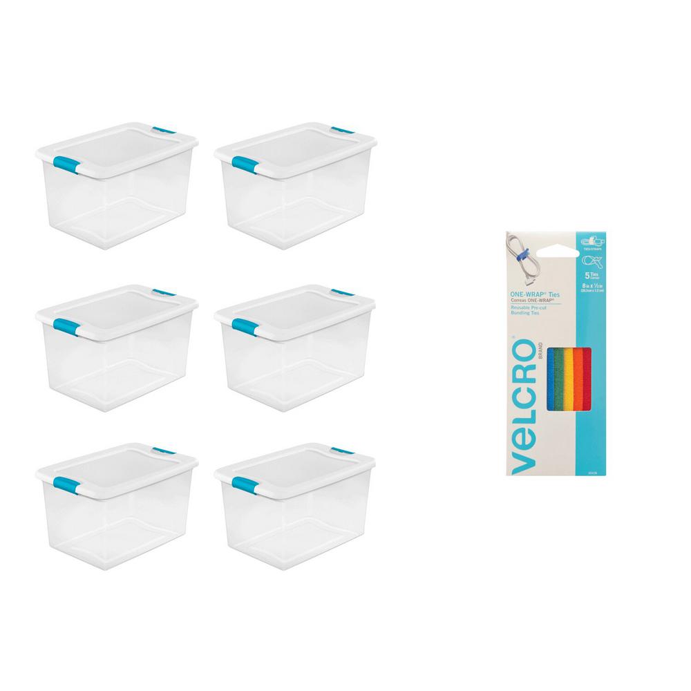 Sterilite 64 Qt Storage Container 6 Pack Bundled With Velcro Brand Cable Ties 6 X 14978006 90438 The Home Depot