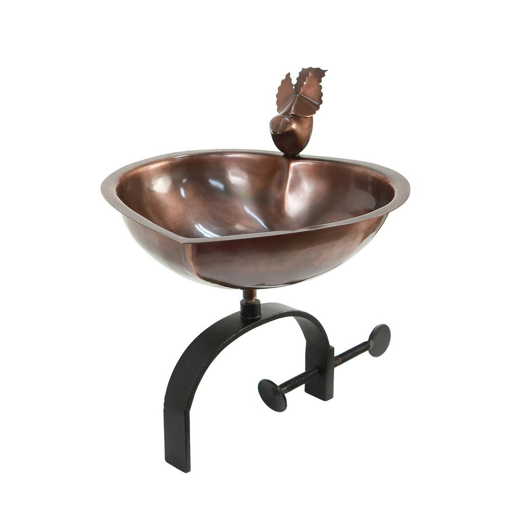 11&#34; Heart Shaped Birdbath Bowl with Over Rail Bracket Antique Copper - ACHLA Designs: Weather-Resistant Steel, Deck Mount, No Assembly Required