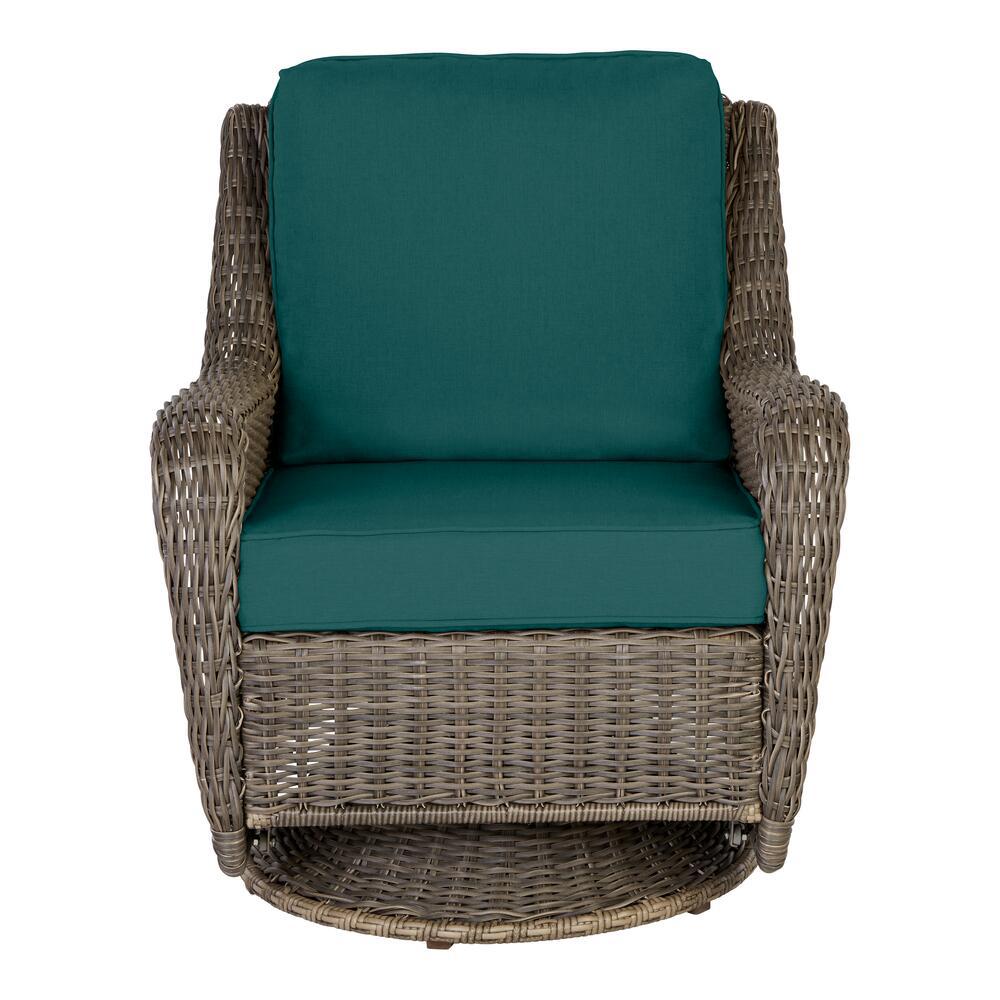 Hampton Bay Cambridge Gray Wicker Outdoor Patio Swivel Rocking Chair with CushionGuard Malachite