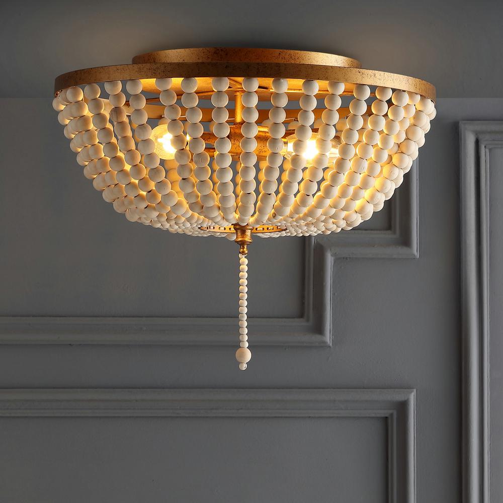 Jonathan Y Allison 15 In Wood Beaded Metal Led Flush Mount