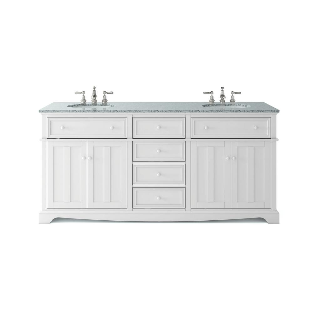 Fremont 72 In W X 22 In D Double Vanity In White With Granite Vanity Top In Grey With White Sink