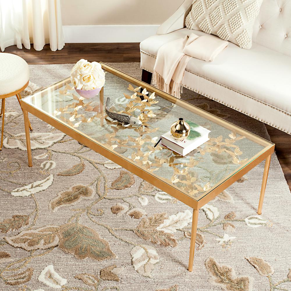 Safavieh Rosalia Glass/Antique Gold Butterfly Coffee Table ...