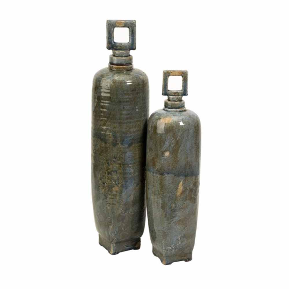 Imax Green Laertes Ceramic Vases With Stoppers Set Of 2 40284 2