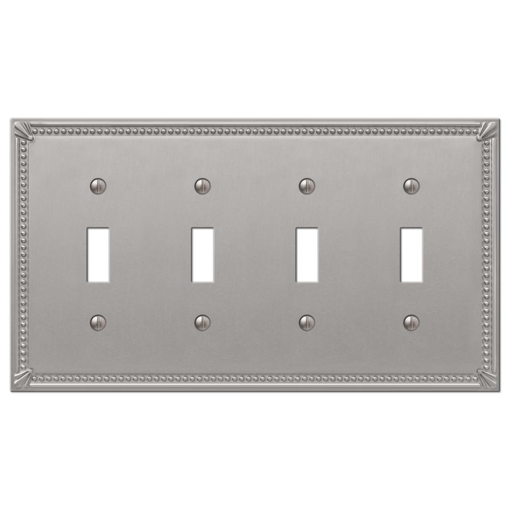 Amerelle Imperial Bead Tumbled 4Gang Toggle Wall Plate, Brushed Nickel