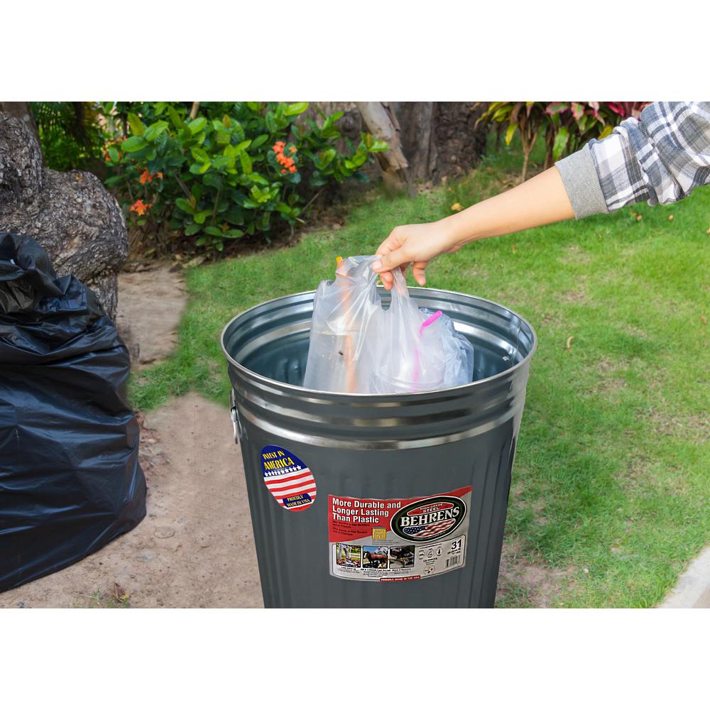 Behrens 31 Gal Galvanized Steel Round Trash Can With Lid 1270