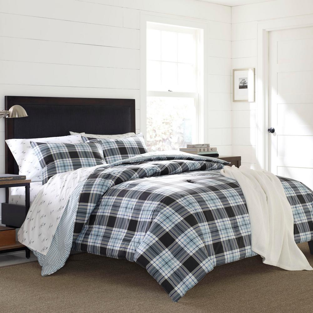 Eddie Bauer 2 Piece Blue Lewis Plaid Cotton Twin Comforter Set