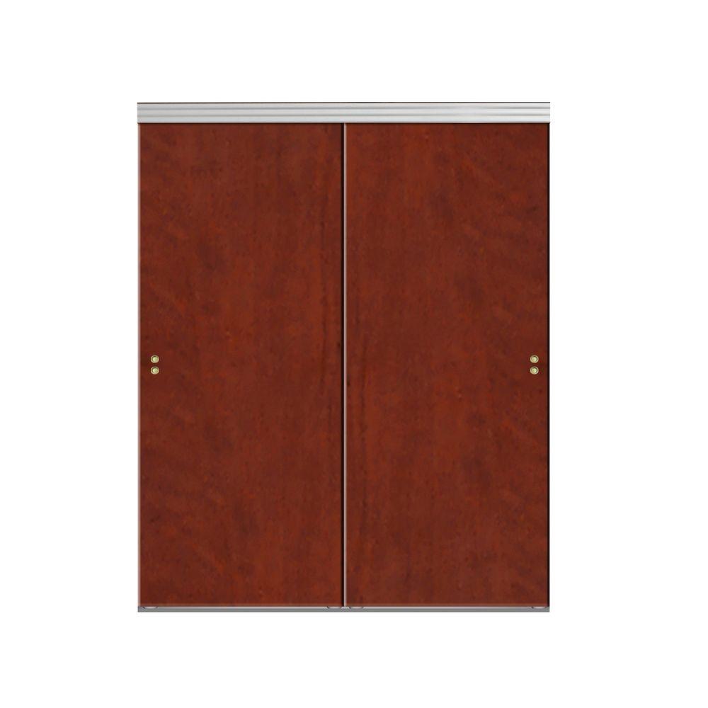 Impact Plus 60 In X 84 Smooth Flush Cherry Solid Core Mdf Interior Closet Sliding Door With Chrome Trim