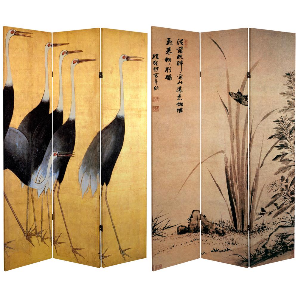Oriental Furniture Classic Original Japanese Style Art Print, 6-Feet Tall 3 Panel Double Printed Cranes Room Divider Folding Screen