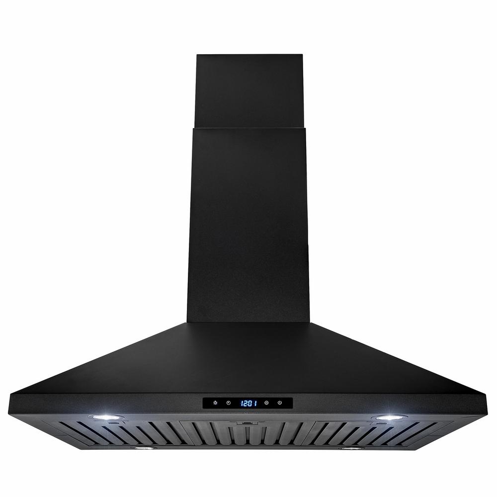 AKDY 36 in. Kitchen Island Mount Range Hood Stainless Steel in Black
