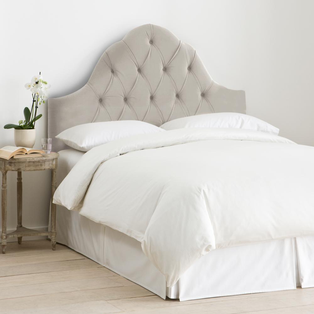 Velvet Light Grey Queen High Arched Diamond Tufted Headboard 