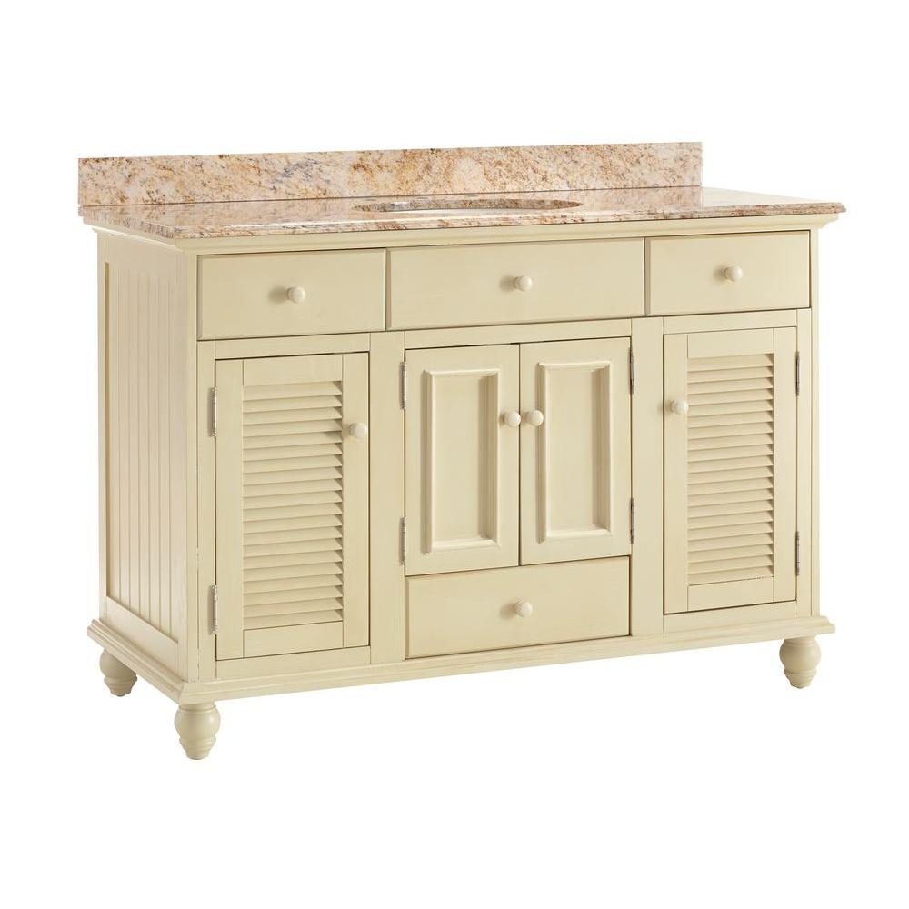 Home Decorators Collection Cottage 49 in. W x 22 in. D Vanity in Antique White with Stone Effects Vanity Top in Tuscan Sun was $1149.0 now $804.3 (30.0% off)
