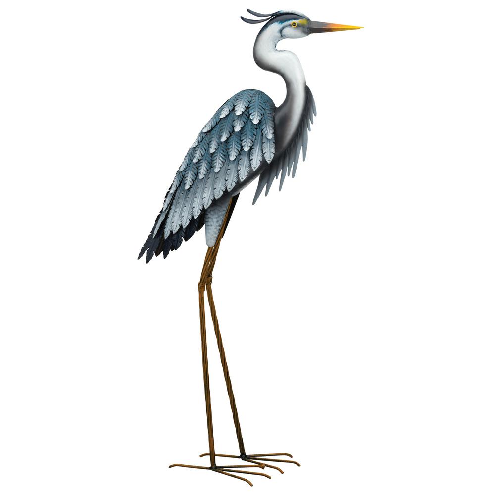 Regal Large Blue Heron Metal Garden Statuary Looking Down 11781 Regal Large Blue Heron Metal Garden