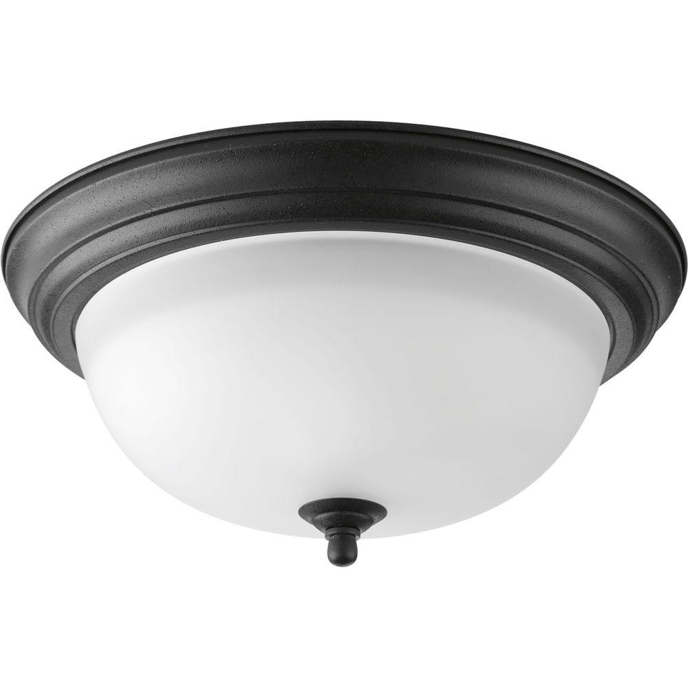 13 25 In 2 Light Forged Black Flush Mount With Alabaster Glass