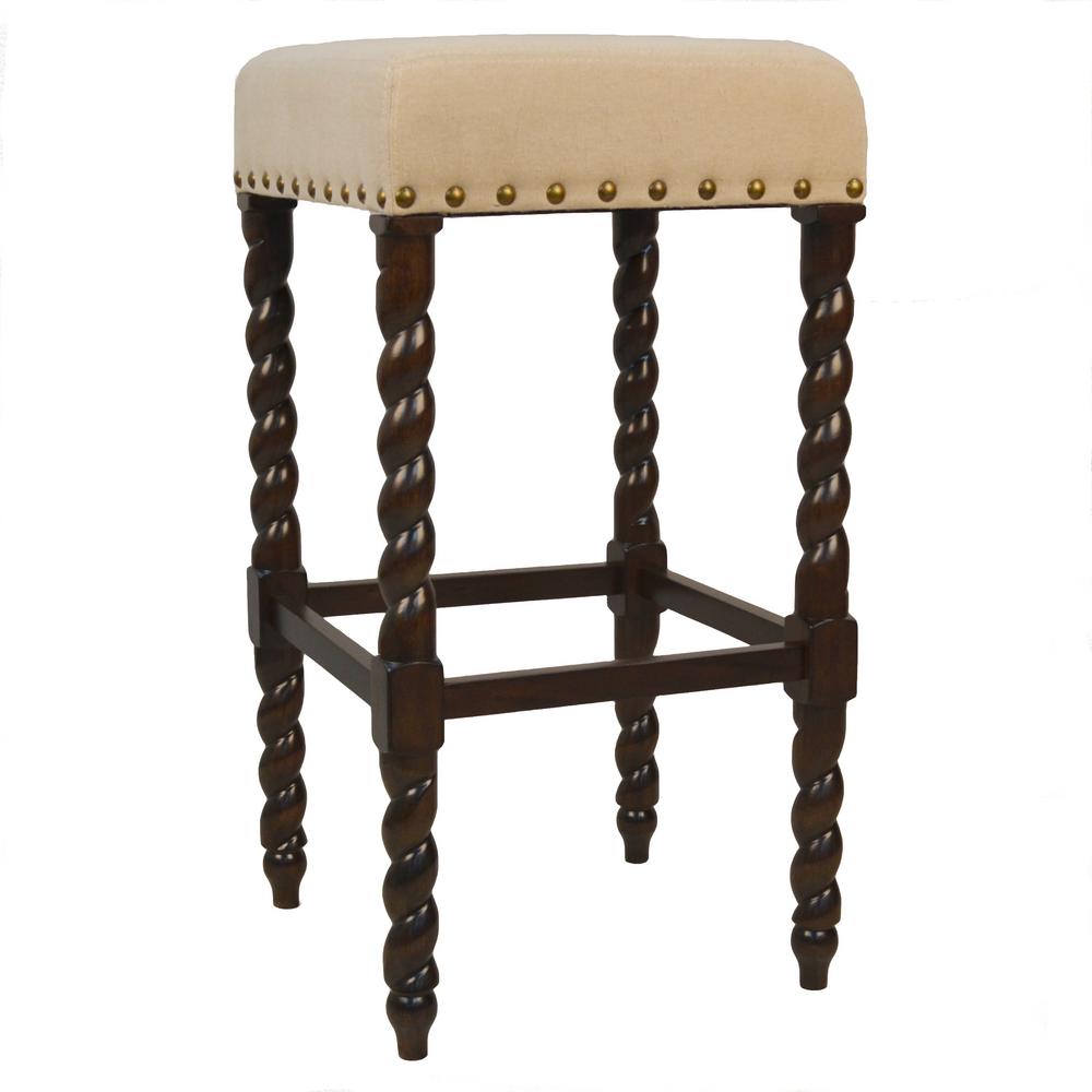 Carolina Cottage Remick 30 In Espresso And Linen Barley Twist Espresso And Linen Barley Twist Upholstered Bar Stool
