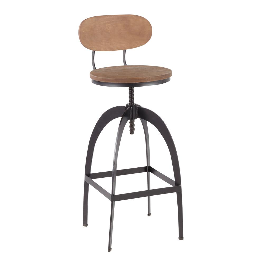 Lumisource Dakota Mid Back Adjule Bar Stool In Black Metal And Dakota Mid Back Adjule Bar Stool In Black Metal And Brown Wood Lumisource