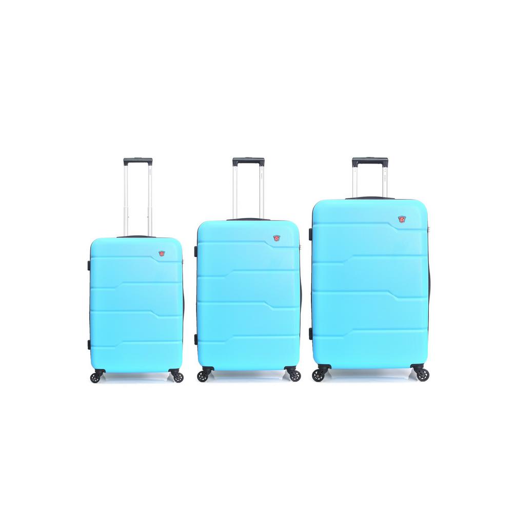 light blue hard suitcase