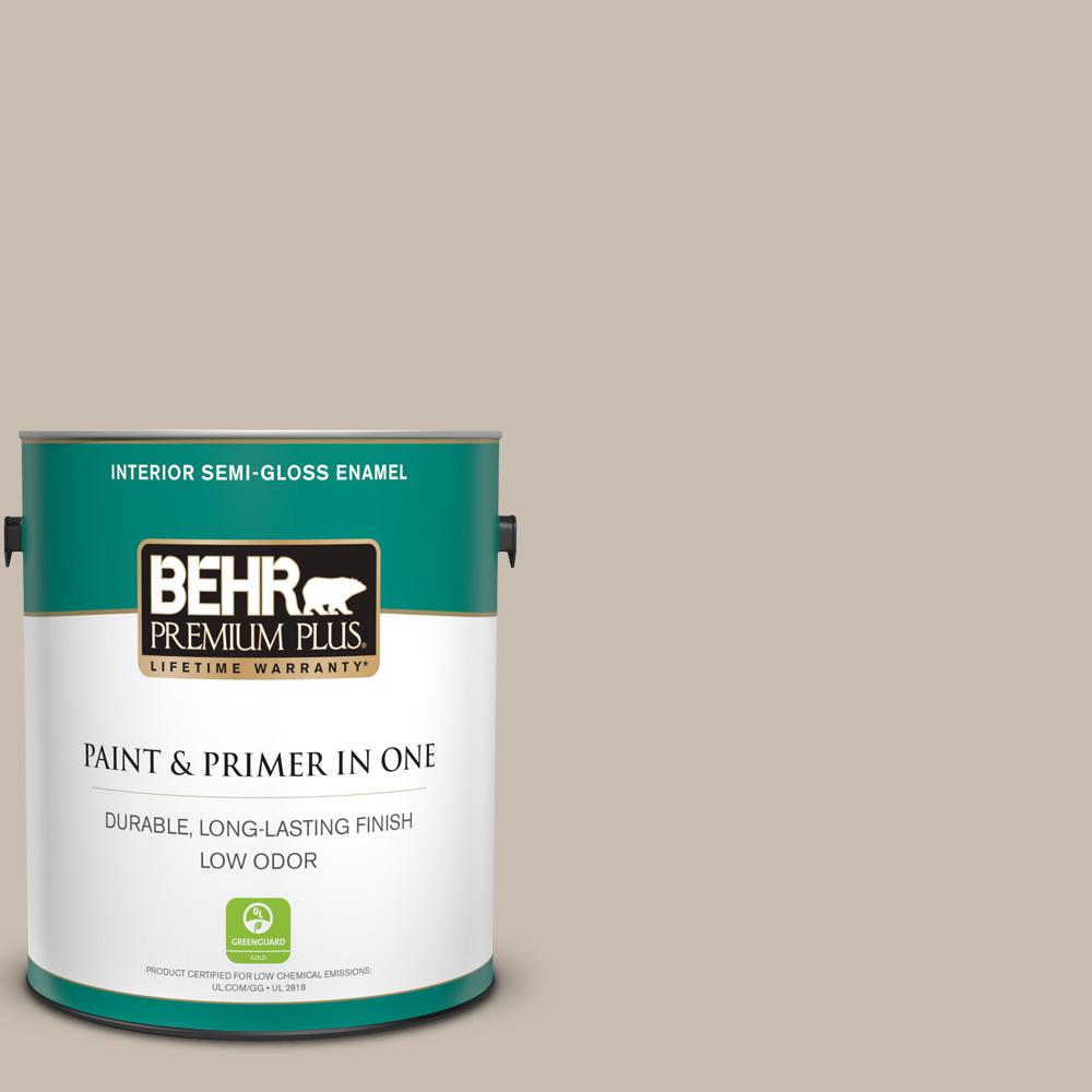 BEHR PREMIUM PLUS 1 gal. PPU513 Creamy Mushroom SemiGloss Enamel Low