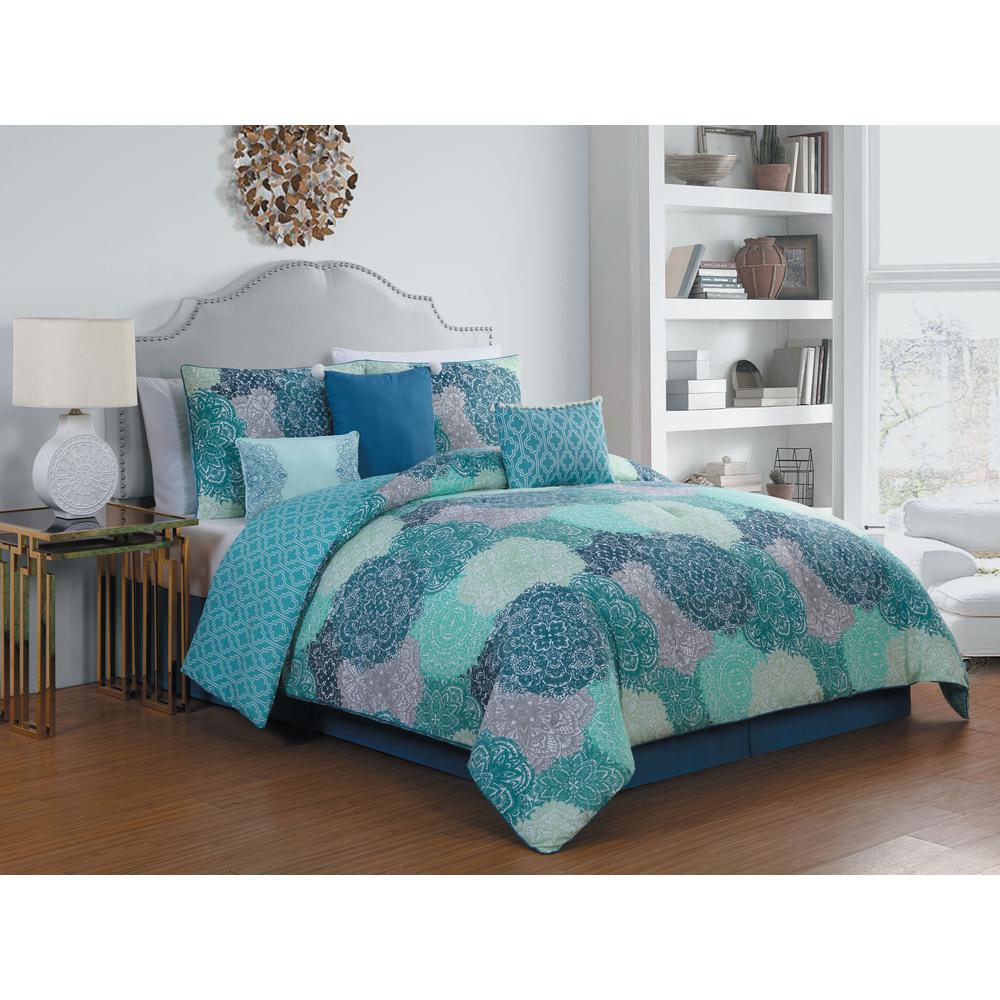 Geneva Home Fashion Giselle 7 Piece Teal Queen Comforter Set