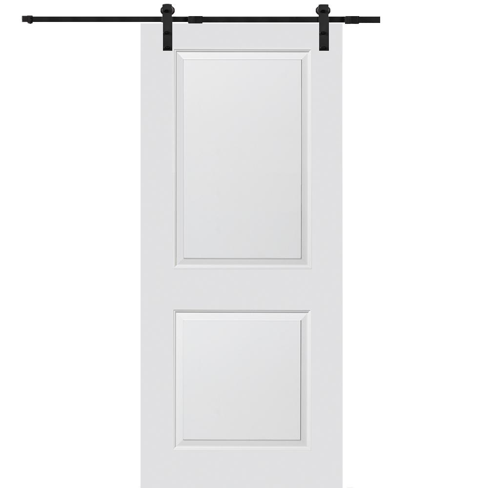 Mmi Door 30 In X 84 In Smooth Carrara Primed Molded Mdf Sliding Barn Door With Black Hardware Kit