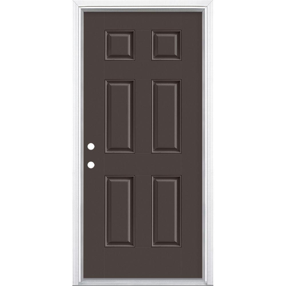 36 In X 80 In 6 Panel Painted Smooth Fiberglass Prehung Front Door