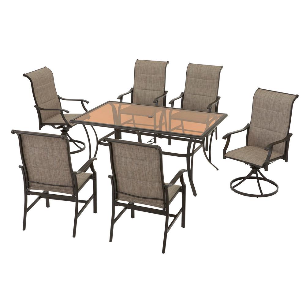 Hampton Bay Riverbrook Espresso Brown 7 Piece Outdoor Patio Aluminum Rectangular Glass Top Dining Set With Padded Sling Chairs Fm18107 Al Dcsv The Home Depot - Hampton Bay Aluminum Patio Set Hampton Bay Riverbrook Espresso Brown 7 Piece Outdoor Patio Aluminum Rectangular Glass Top Dining Set With Padded Sling Chairs Fm18107 Al Dcsv The Home Depot - Hampton Bay Aluminum Patio Set